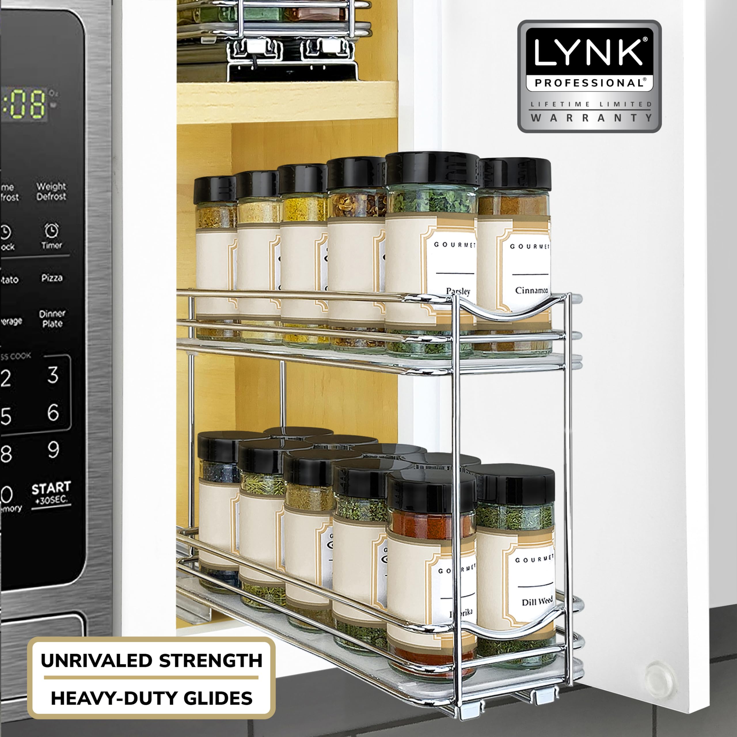 Lynk Professional Pull-Out Spice Rack Organizer – Slim 2-Tier Chrome Slide-Out Cabinet Drawer