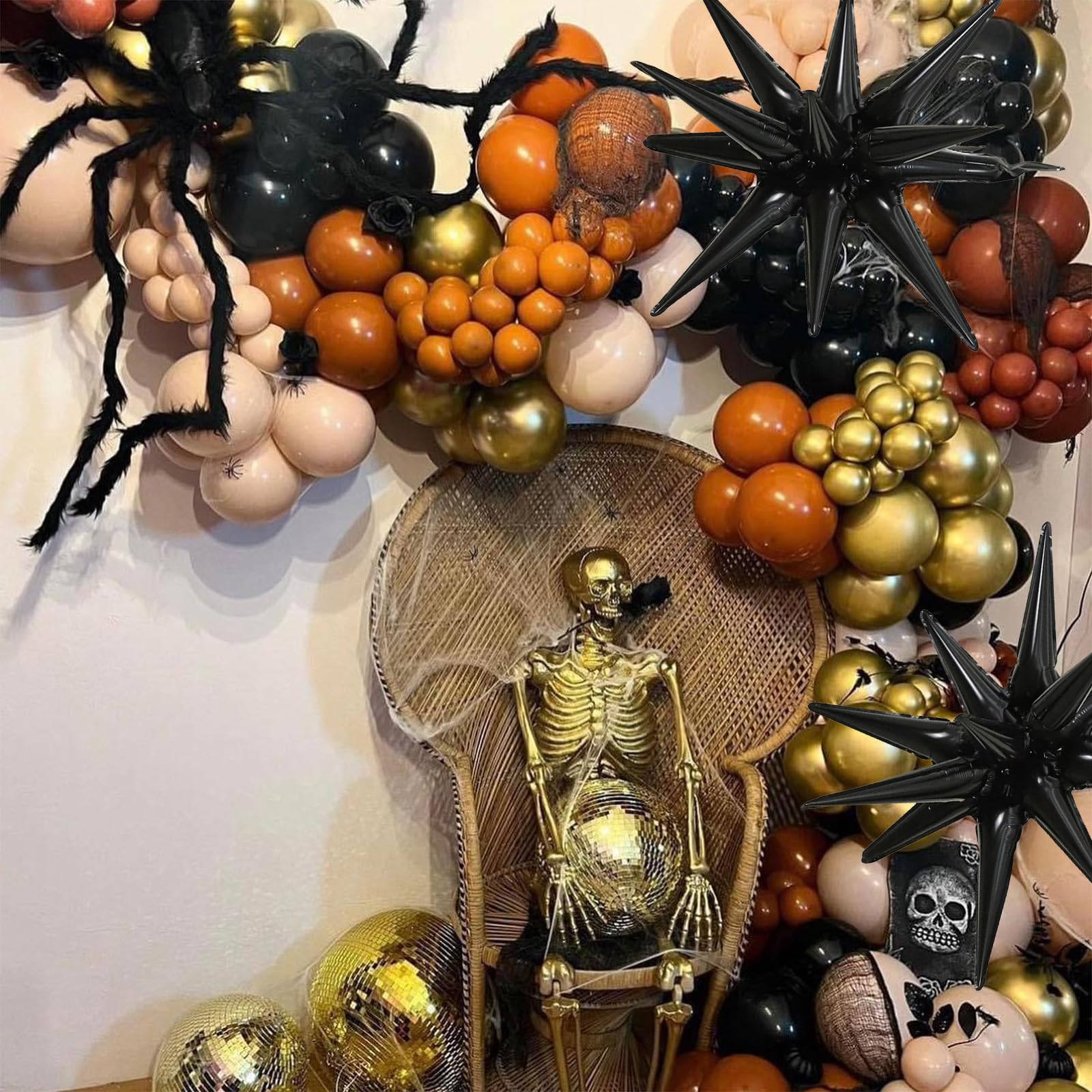 132 Pcs Halloween Balloon Arch Kit – Burnt Orange, Maroon, Black & Rose Gold Garland with Spikes & Bats