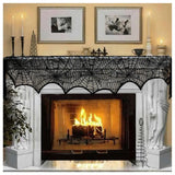 Black Lace Spider Web Mantel Scarf – Elegant Halloween Fireplace Decoration for Spooky Home Décor (18x96 Inches)