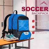HIMAL OUTDOORS Soccer Backpack – Sports Gear Bag with Ball Holder & Separate Cleat Compartment (Blue)