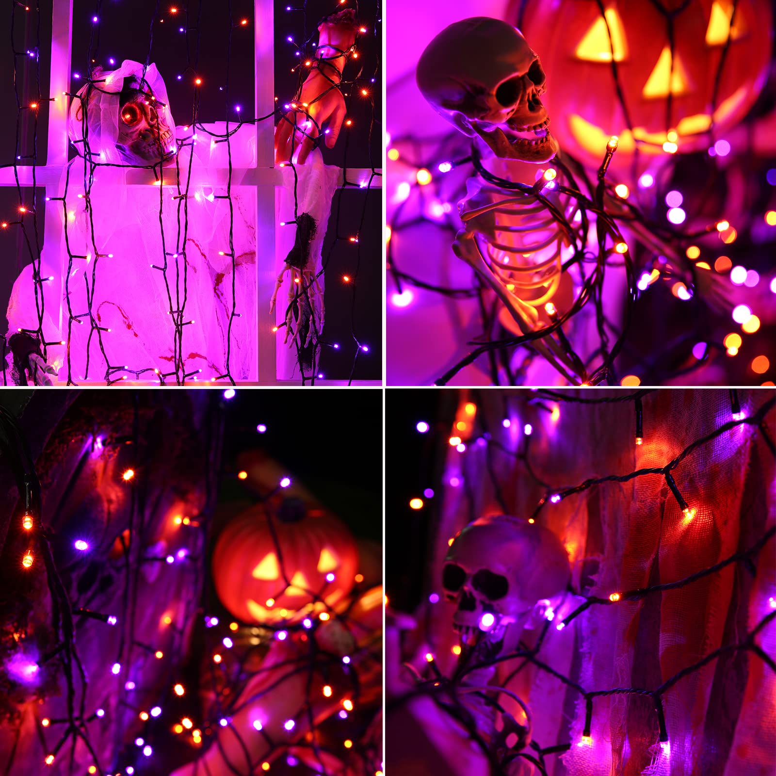 114Ft Orange & Purple Halloween String Lights – 300 LEDs, 8 Modes, Timer & Memory, Indoor/Outdoor Décor