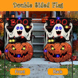 Halloween Solar Garden Flag 12x18" – Pumpkin LED Outdoor Yard Banner, Double-Sided UV-Resistant Oxford Décor