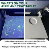 Airplane Tray Table Organizer Cover with 4 Expandable Pockets – Travel Seat Back Storage for Tablets, Books & Flight Essentials (Black)