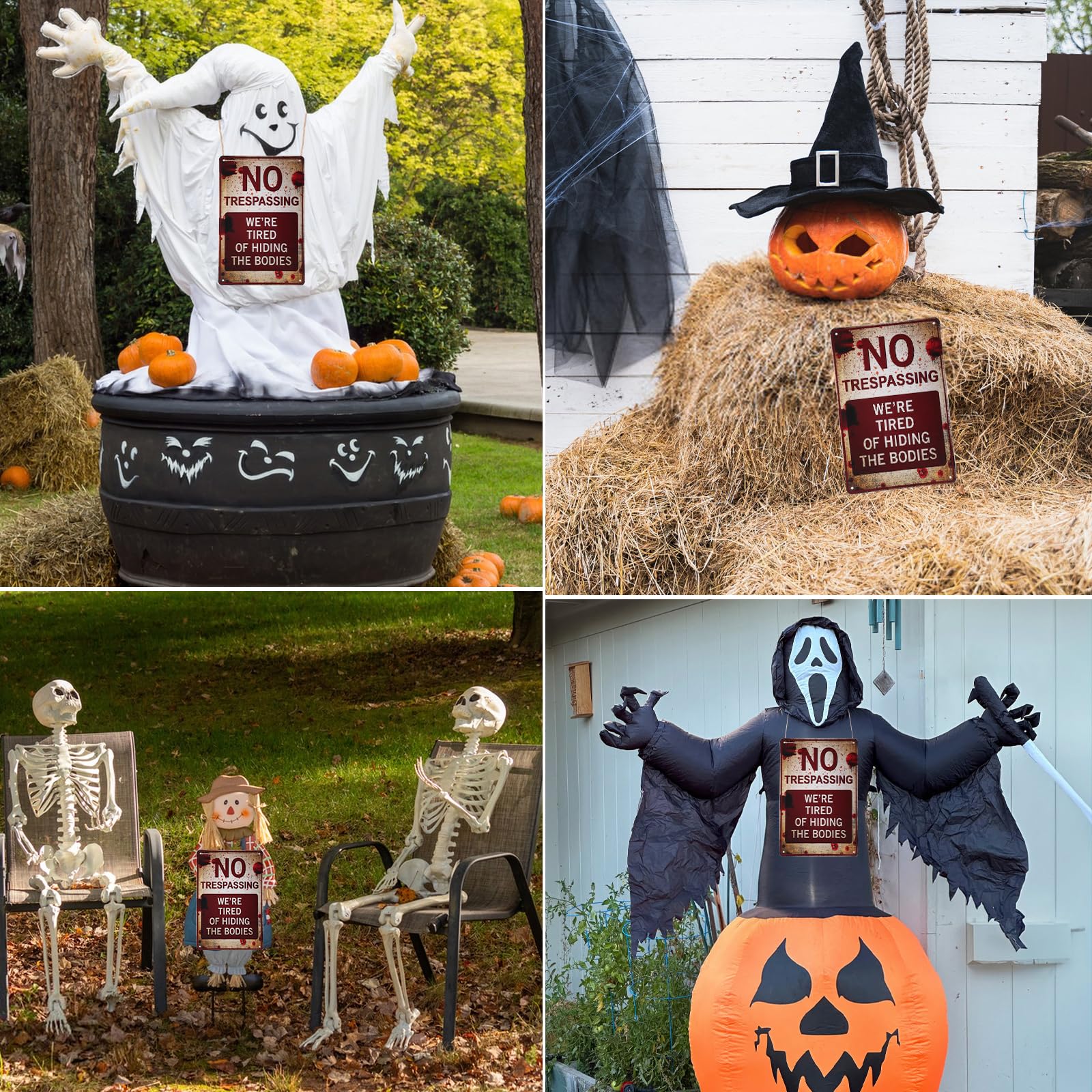 Vintage “No Trespassing” Metal Halloween Sign – Rust-Proof Red & White Scary Wall Decor for Indoors & Outdoors