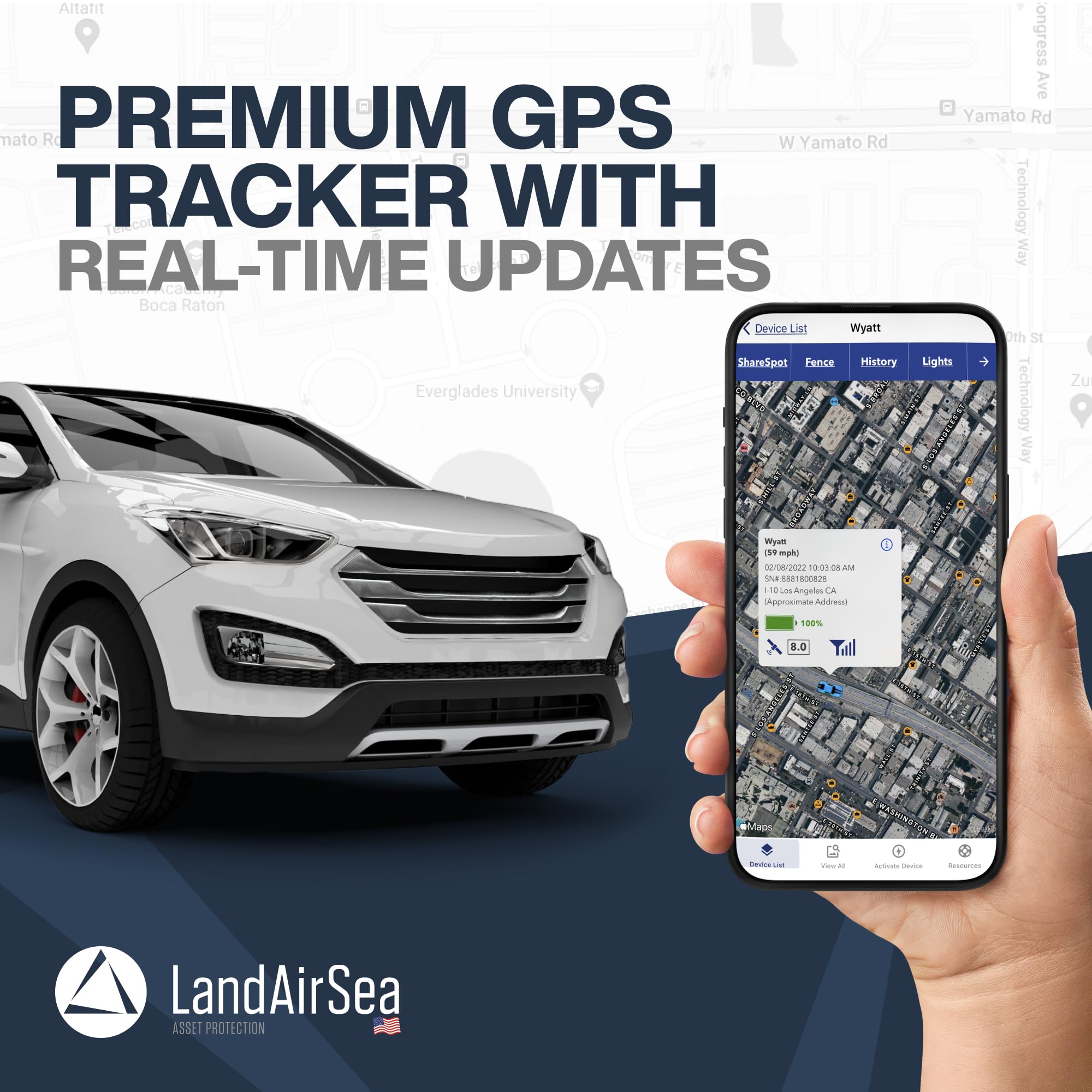 LandAirSea 54 GPS Tracker with Magnet, Real-Time Vehicle Tracking, Global Coverage, Geofencing Alerts, SilverCloud App Compatible, Waterproof