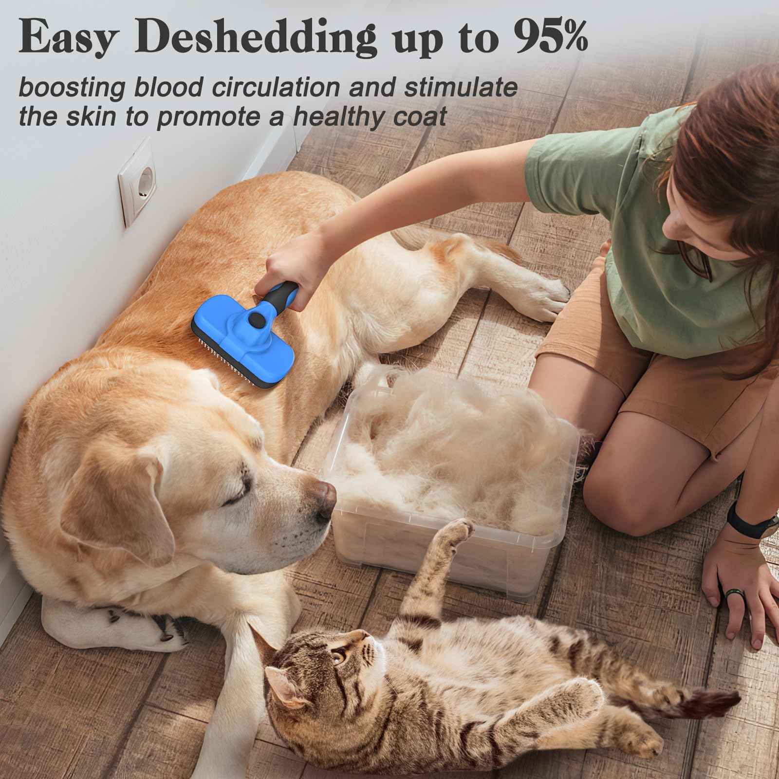 Swihauk Self-Cleaning Slicker Brush for Dogs & Cats – Gentle Deshedding Grooming Tool (Blue)