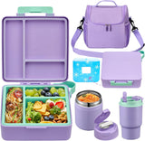 Kids Bento Lunch Box Set with 3 Compartments, 17 oz Food Jar, Insulated Bottle, Lunch Bag and Ice Pack