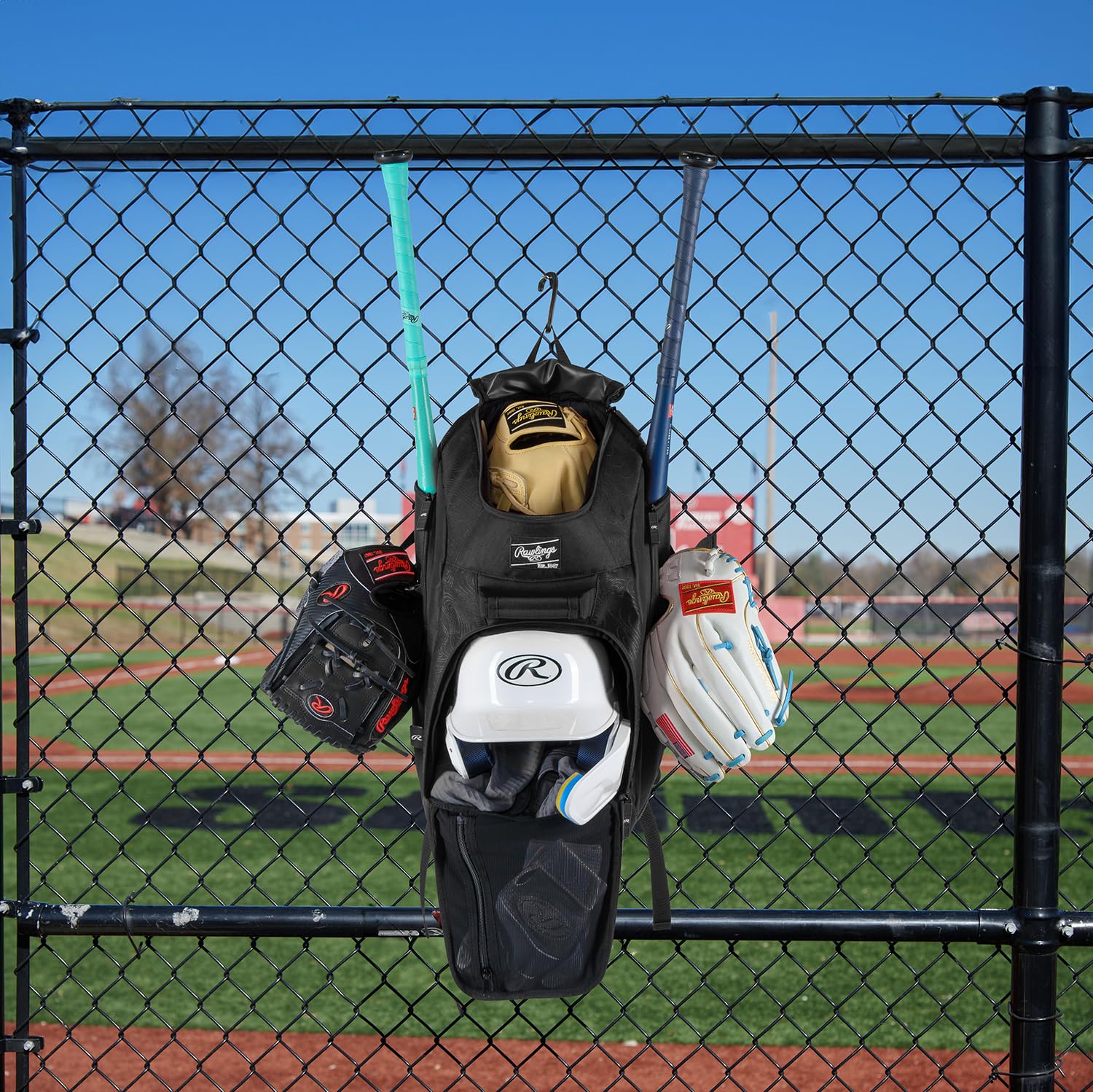 Rawlings Franchise 2.0 Baseball Player Backpack – Game Day Gear Bag with Glove Shelf & Bat Storage (Miami)