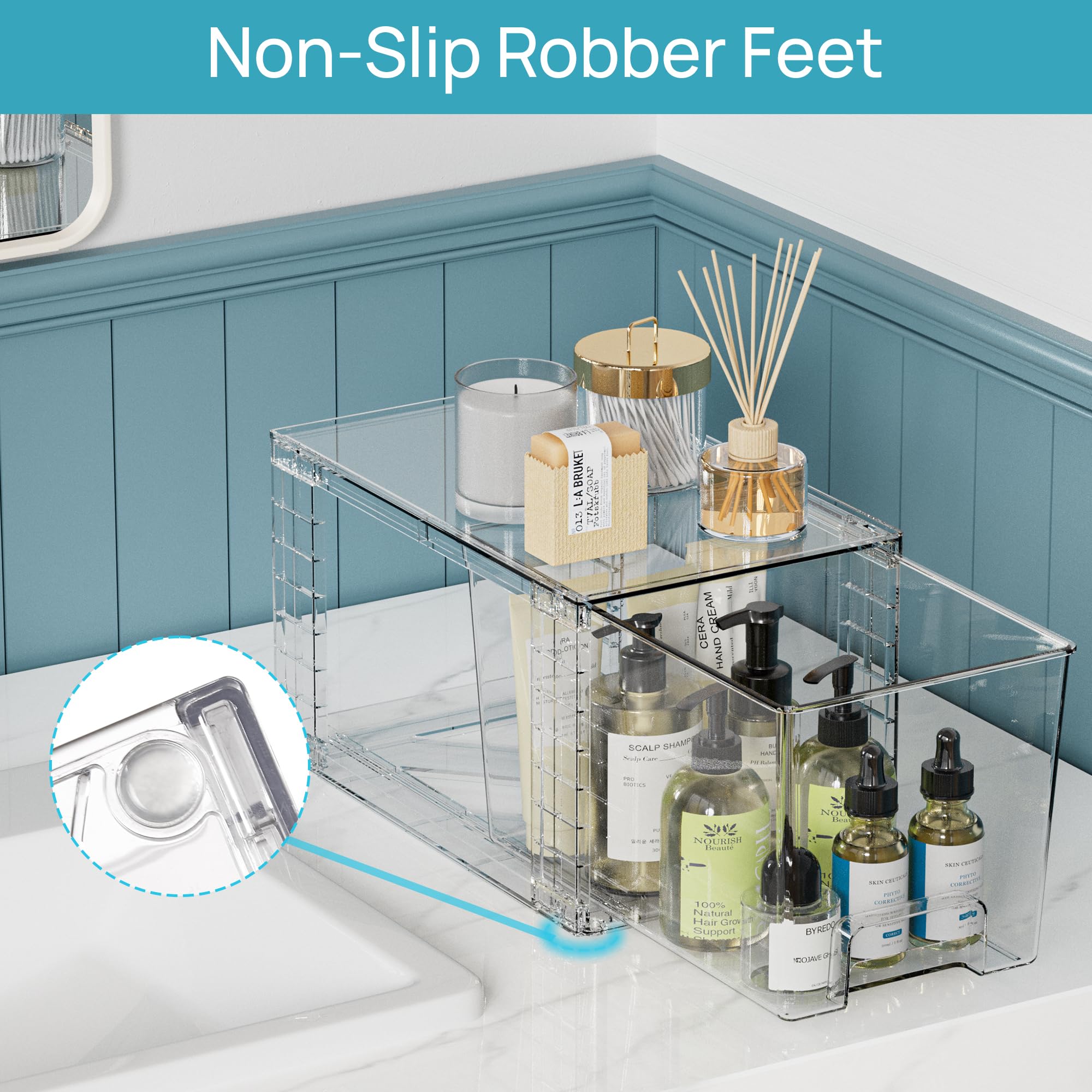 Clear Stackable Acrylic Drawer Organizer Set – Dual Size Pull-Out Storage Bins for Pantry, Bathroom & Cabinets