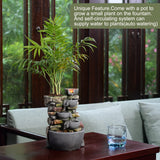 4-Bowl Rockery Tabletop Water Fountain with LED & Self-Watering Plant Pot (Indoor Zen Garden)