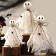 Set of 3 Wooden Ghost Shelf Sitters – Rustic Halloween Fabric Ghost Decorations for Table, Mantel & Tiered Tray
