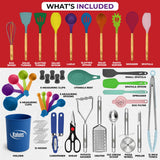 50-Piece Silicone, Stainless Steel & Wood Kitchen Utensil Set – Heat Resistant, Non-Stick Safe (Multicolor)