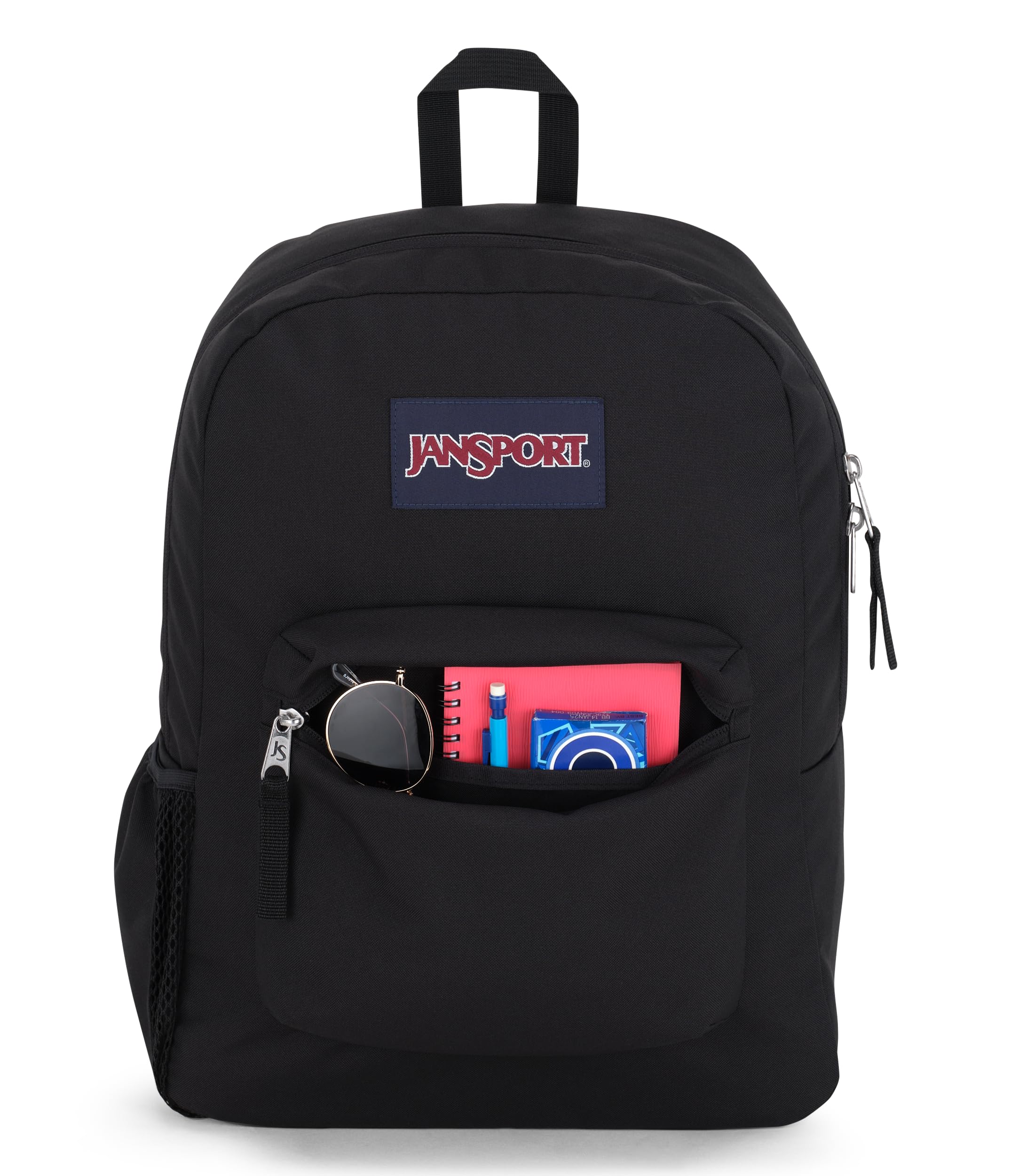JanSport Cross Town Backpack – Classic Everyday Backpack with Front Organizer & Bottle Pocket (Black)
