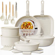 23-Piece Nonstick Ceramic Cookware Set with Detachable Handle – Induction Ready, Stackable (Cream White)