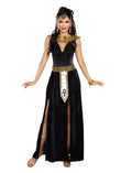 Black & Gold Cleopatra Costume – Elegant Egyptian Queen Velvet Gown with Sequined Collar & Belt