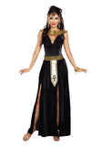 Black & Gold Cleopatra Costume – Elegant Egyptian Queen Velvet Gown with Sequined Collar & Belt