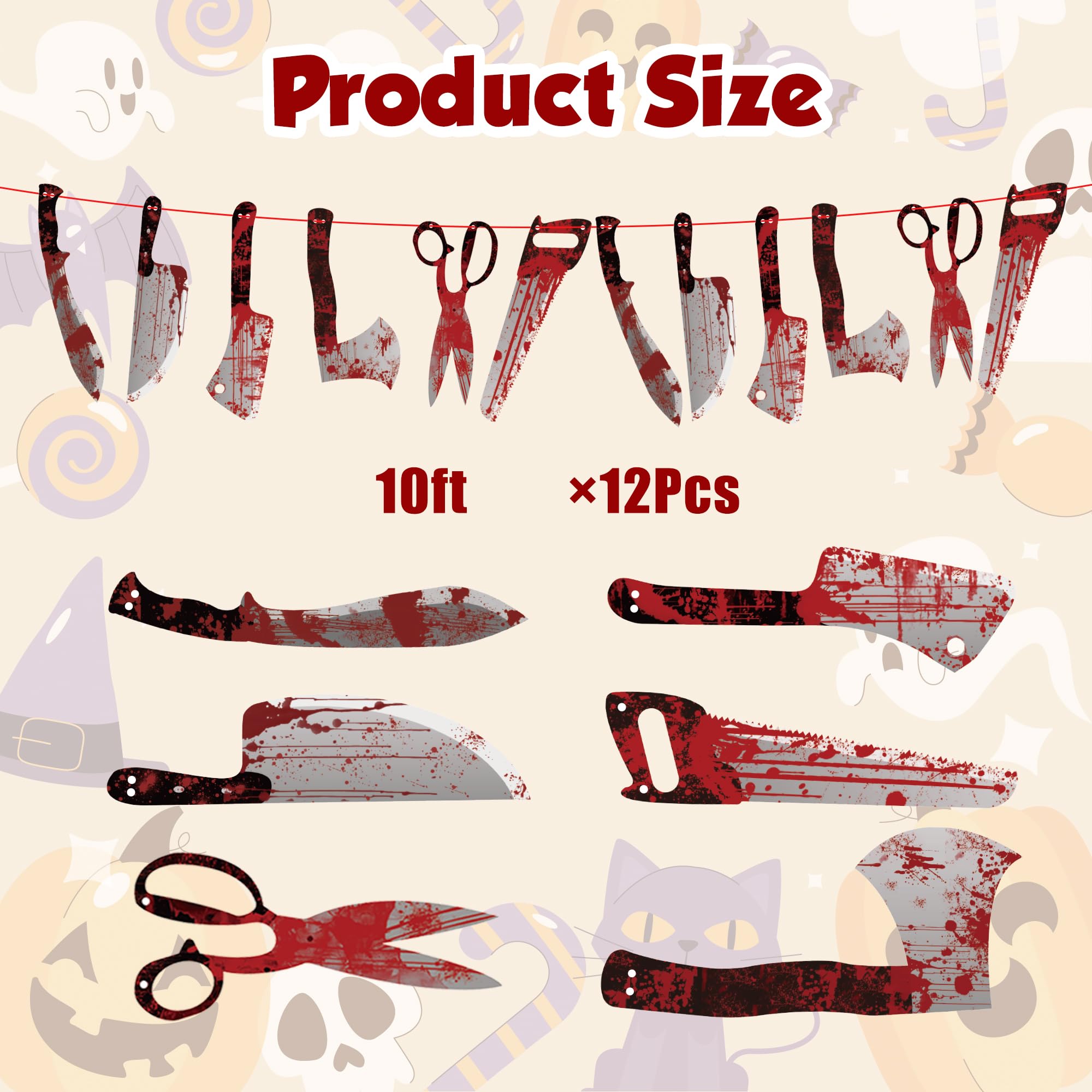 Halloween Bloody Banner – 12 Piece Red & White Hanging Garland for Indoor & Outdoor Party Decorations (39.4ft Total Length)