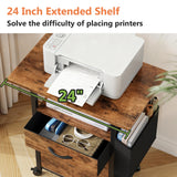 GYIIYUO 2-Drawer Rolling File Cabinet with 24” Extended Desktop – Mobile Filing Cabinet with Side Storage Bag (Light Brown)