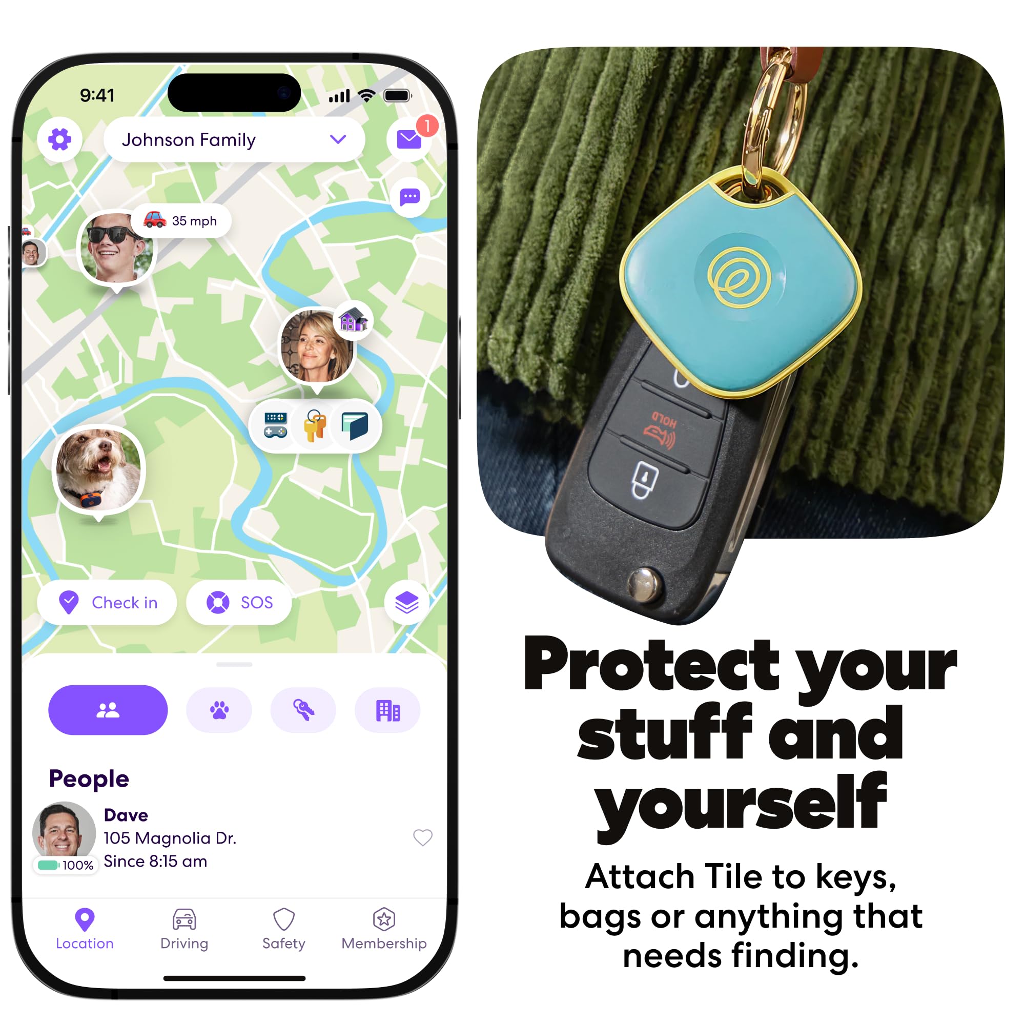 Tile Bluetooth Tracker Aqua Lemon, Item Locator with 350 ft Range, SOS Alert, Life360 Compatible, Waterproof IP68, iOS & Android