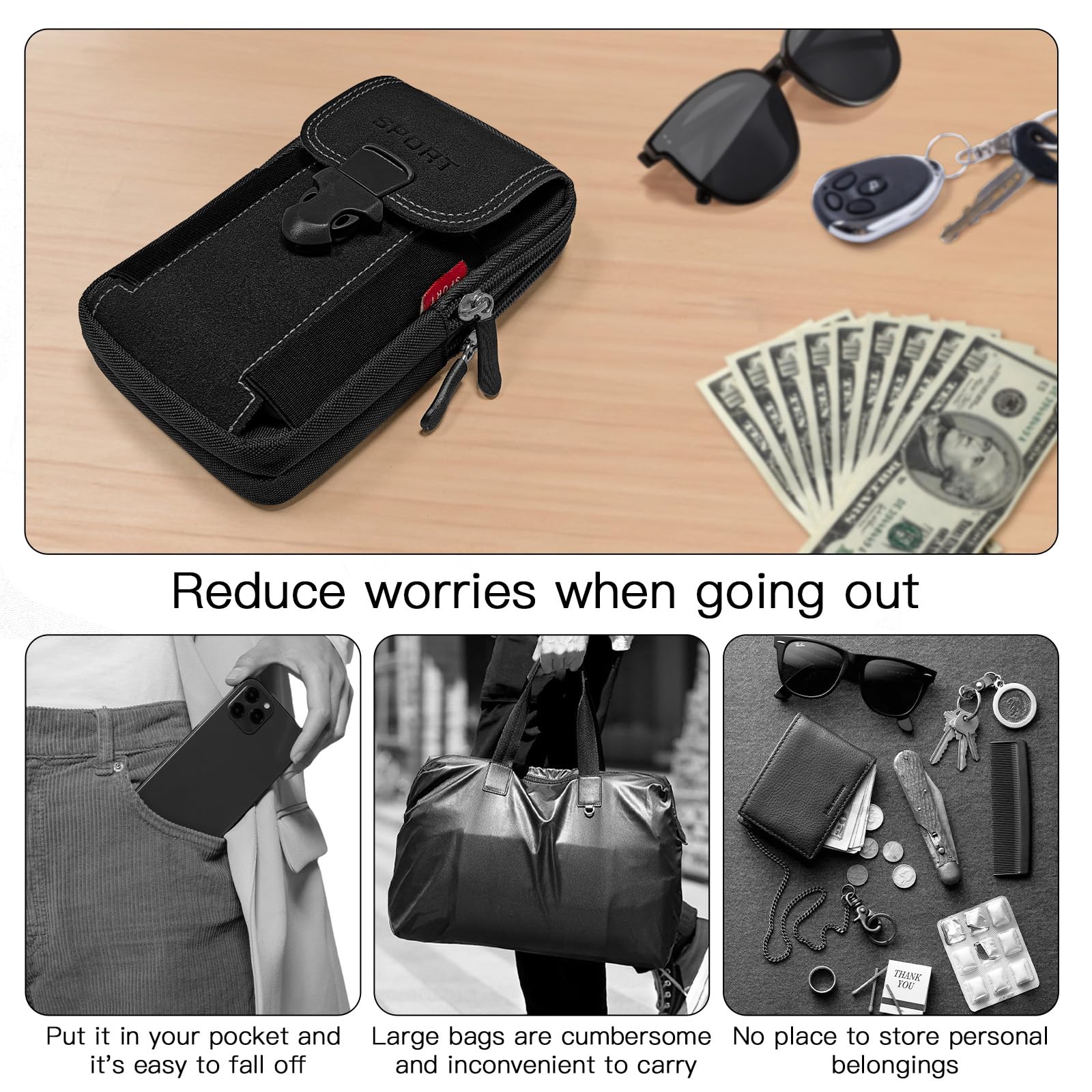 Compact Outdoor Waist Bag – Belt-Wear Mobile Phone Pouch for Sports, Travel & Daily Carry (Black)