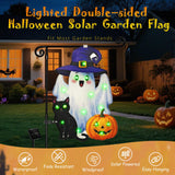 Solar Lighted Halloween Garden Flag – 12x18" Double-Sided Ghost Design in Green with 8 LED Lighting Modes