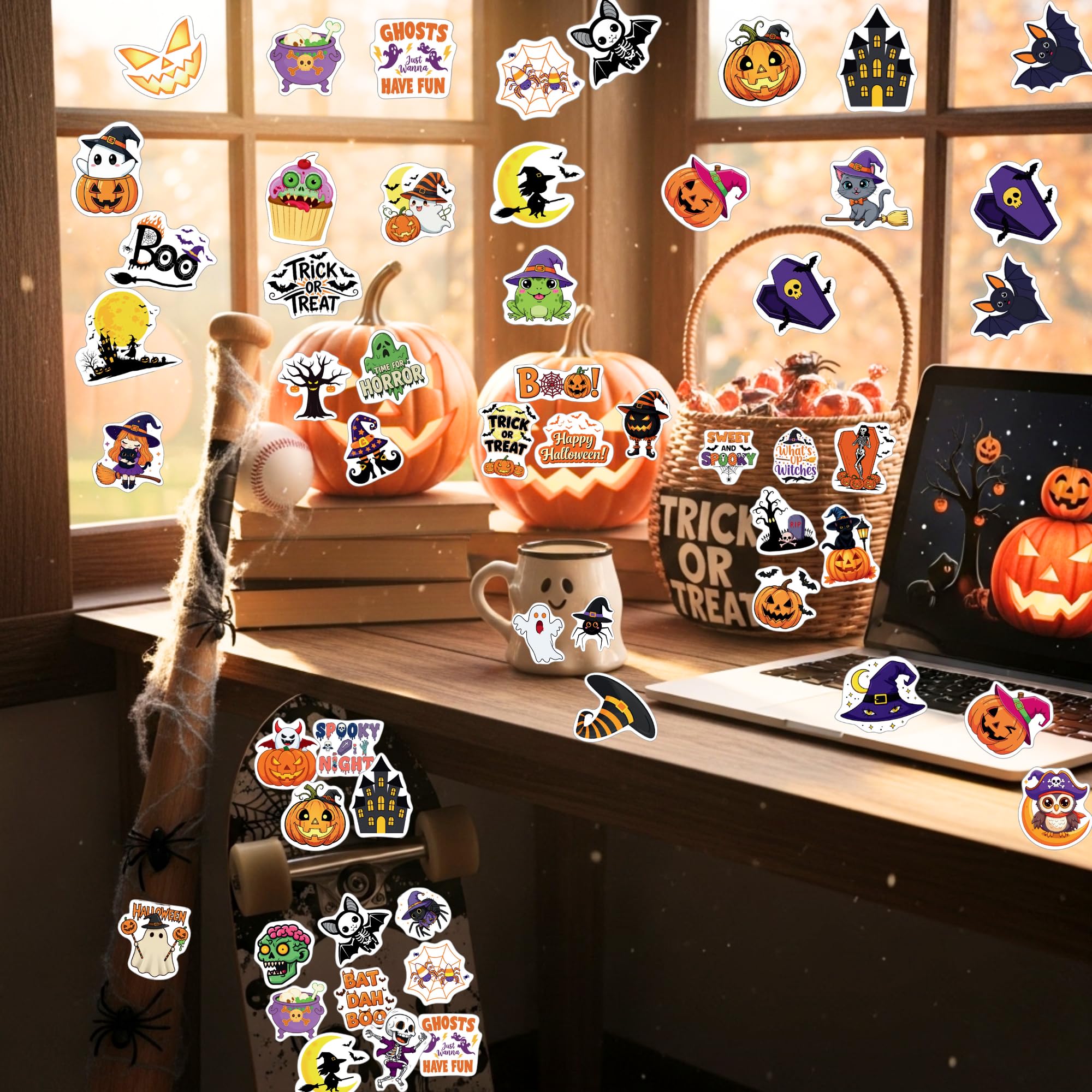 Halloween Sticker Set – 50-Piece Spooky Stickers for Kids & Adults (Pumpkins, Ghosts, Bats & Skulls, DIY Crafts & Party Favors)