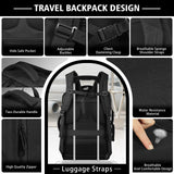 Expandable 40–50L Carry-On Travel Backpack with Lay-Flat Opening & USB Cable Port – Fits 17.3” – Black
