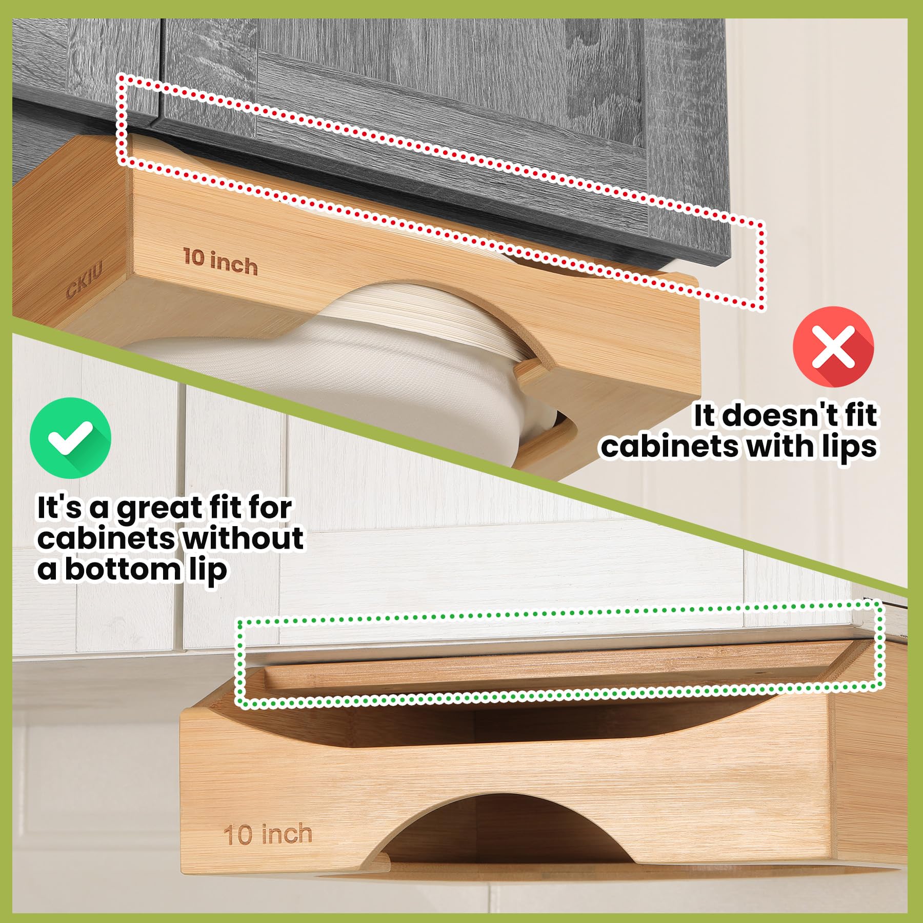 CKIU Bamboo Paper Plate Dispenser – Under Cabinet & Countertop Holder for 10-Inch Plates (Bamboo)