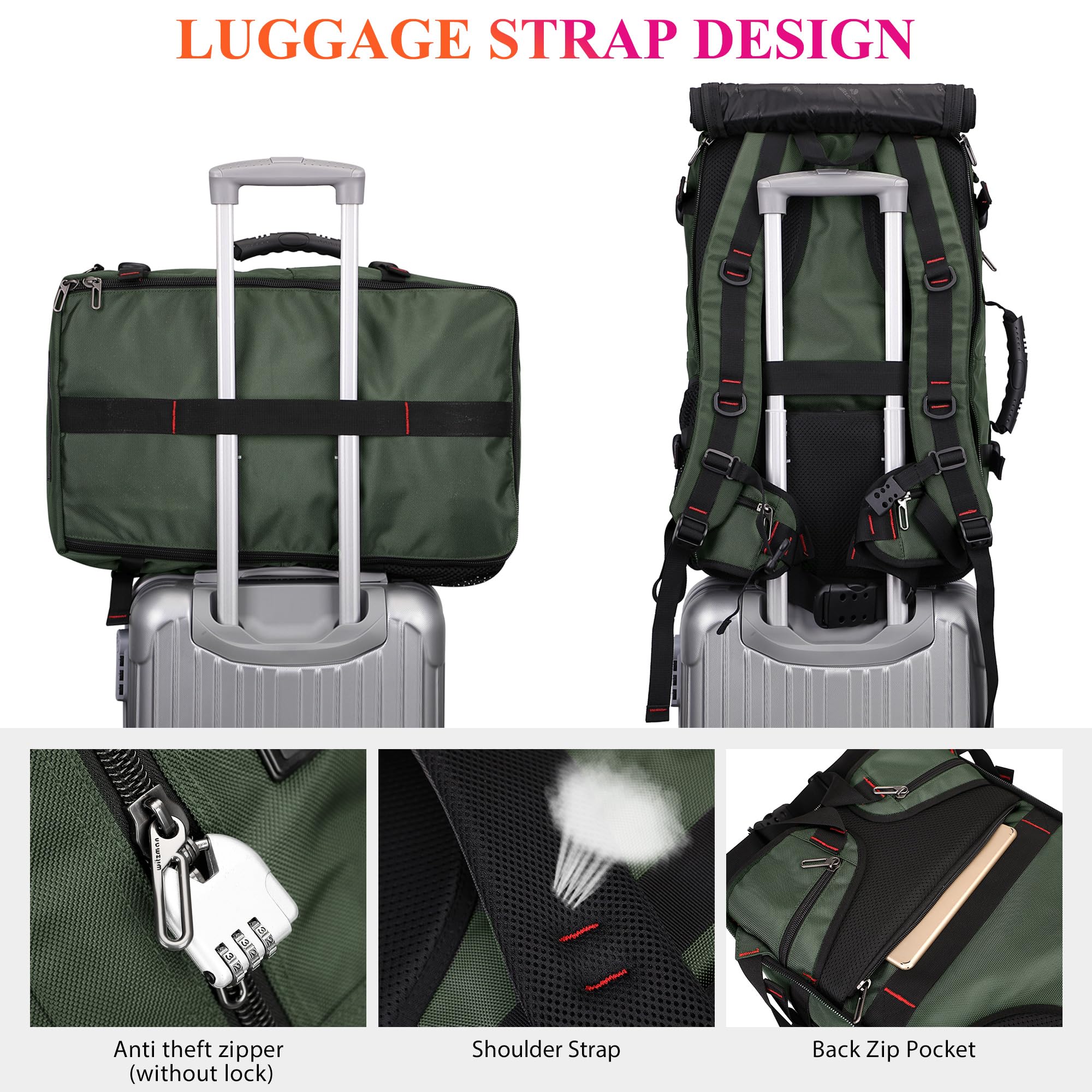Witzman Airline-Approved Carry-On Travel Backpack Convertible Duffle Bag – Army Green