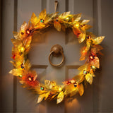 Autumn Harvest String Lights – 10 Pumpkins, 10 Acorns & 20 Maple Leaves on Copper Wire, Battery Operated with Timer (Orange)