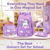 Purple Unicorn School Backpack Set with Lunch Bag