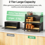 Large 2-Tier Bread Box with Adjustable Ventilation – Magnetic Door Bamboo Tray Bread Storage (Black)
