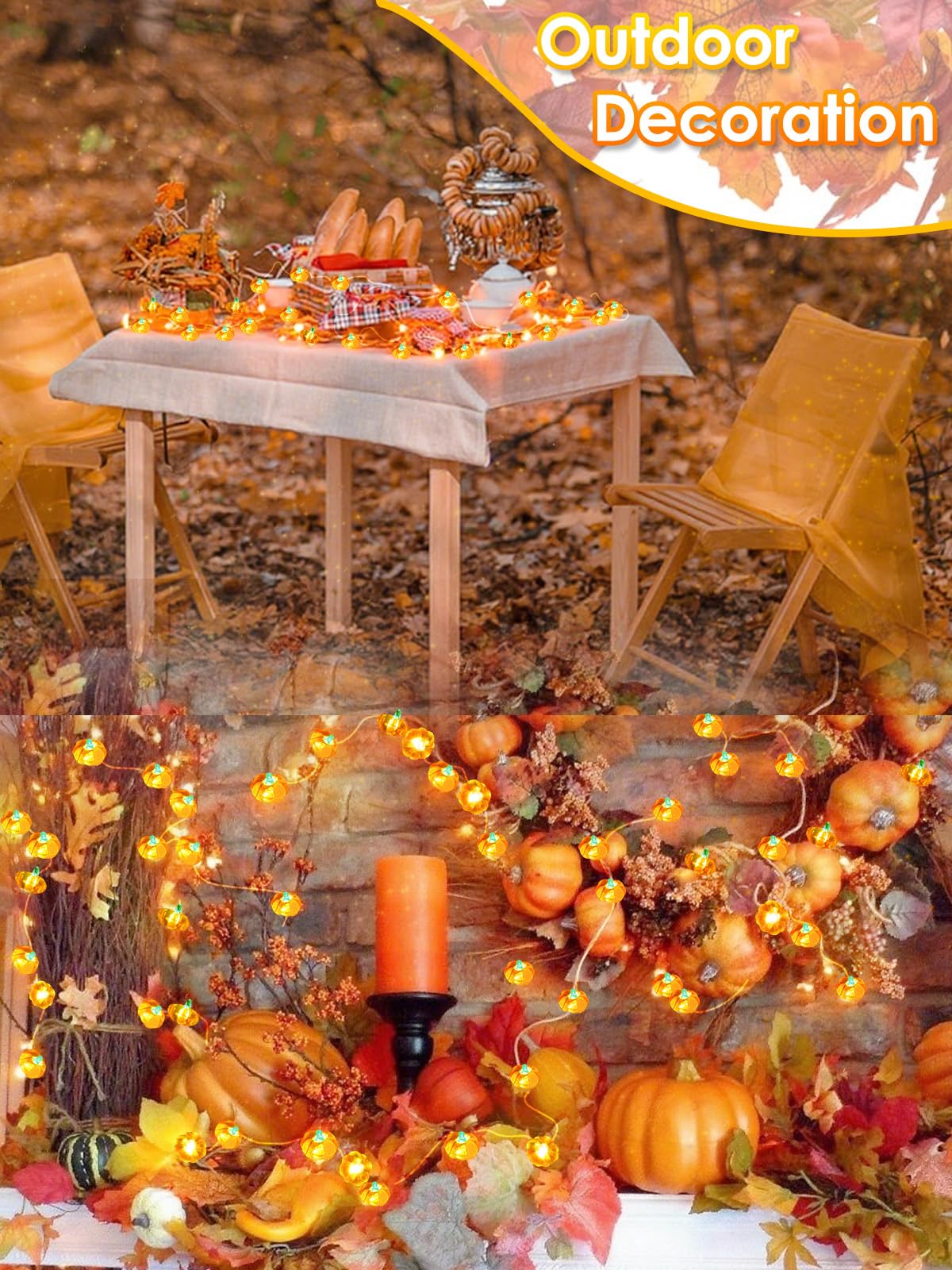 30 LED Orange Pumpkin String Lights – Battery Operated Fairy Lights with Remote, 8 Modes & Timer for Halloween & Fall Décor