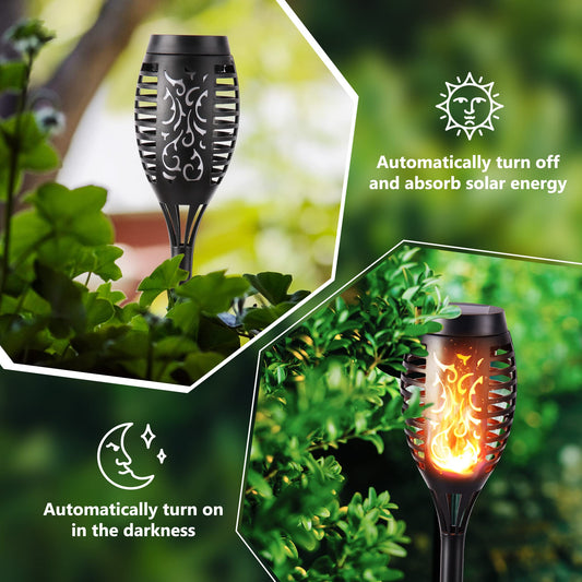 6-Pack Solar Flickering Flame Lights – Waterproof IP65 Warm White Outdoor Torch Lamps for Garden, Pathway & Halloween Decor