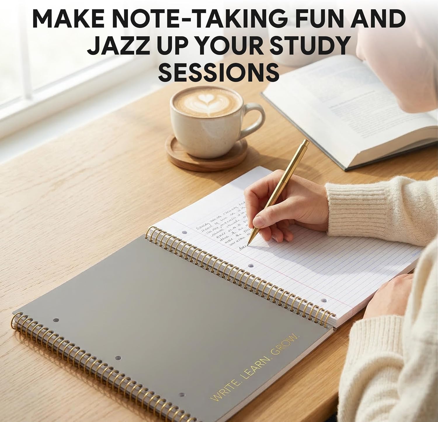 Elegant 5-Pack College Ruled Spiral Notebooks with Gold Accents and Binder-Ready Pages