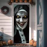 Horror Zombie Nun Door Cover 👻 – 3D Scary Halloween Decoration for Front Door, Wall & Haunted House
