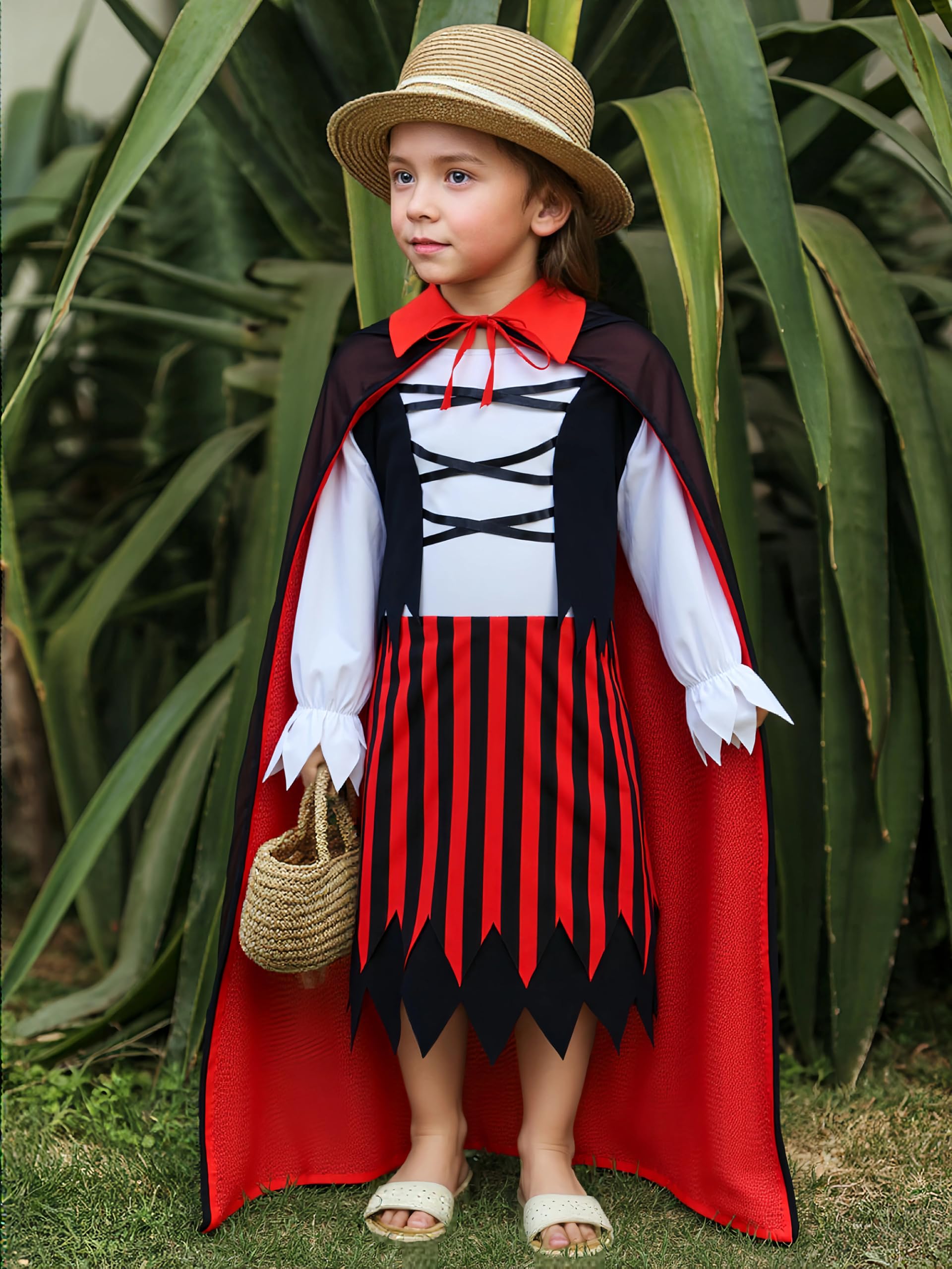 Kids Deluxe Pirate Costume Set – 10 Piece Black Outfit with Cloak, Hat, Sword, Map & Accessories for Halloween and Cosplay