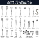 54-Piece Stainless Steel Kitchen Utensil Set – Durable, Heat Resistant & Timeless Design (Silver)