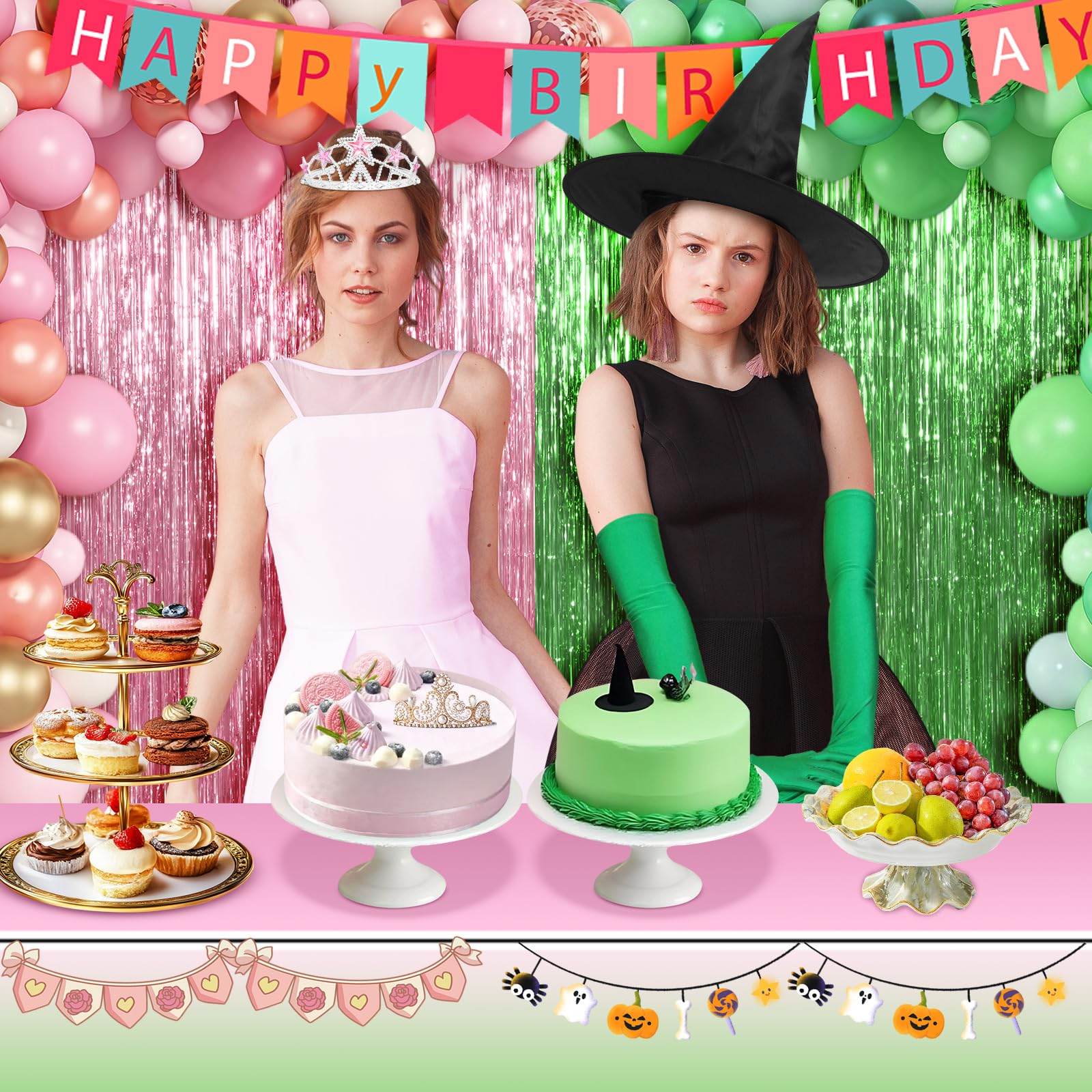 Green & Pink Witch Costume Accessory Set – Glitter Crown, Star Wand, Witch Hat & Gloves 💚🌸✨