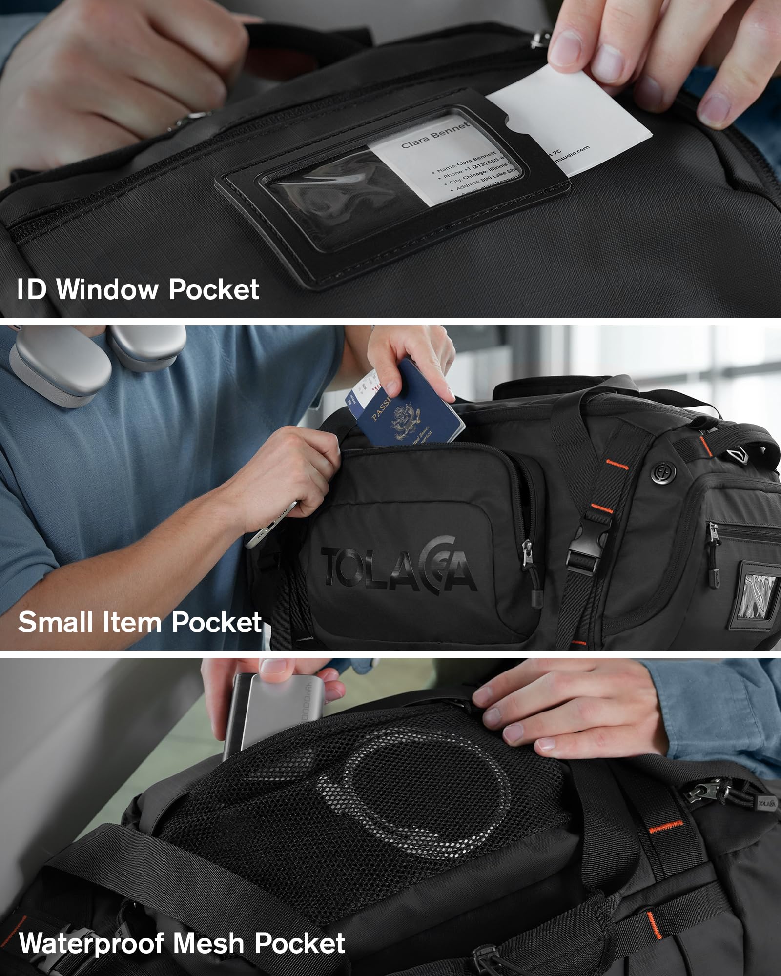 Tolaccea 40L Convertible Gym Backpack & Duffle Bag with Shoe Compartment, Wet Pocket and Laptop Sleeve – Black