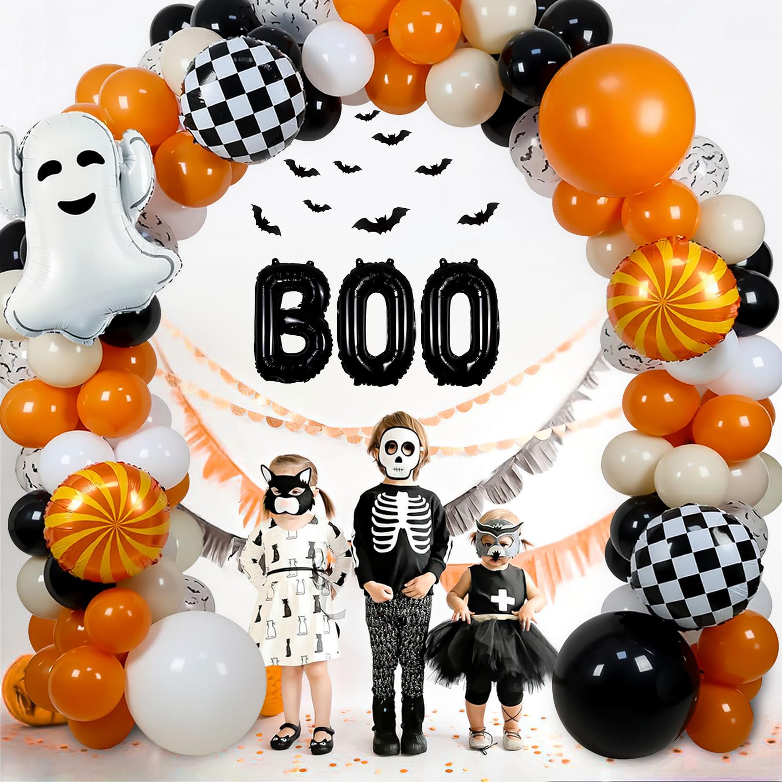 Halloween Baby Shower Balloon Garland Kit – Retro Burnt Orange, Black & White Boo Day Party Decorations