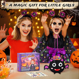 Girls Glow-in-the-Dark LED Witch Costume Set – Light-Up Cape, Tutu Skirt, Headband & Trick-or-Treat Bag (Ages 3–8)