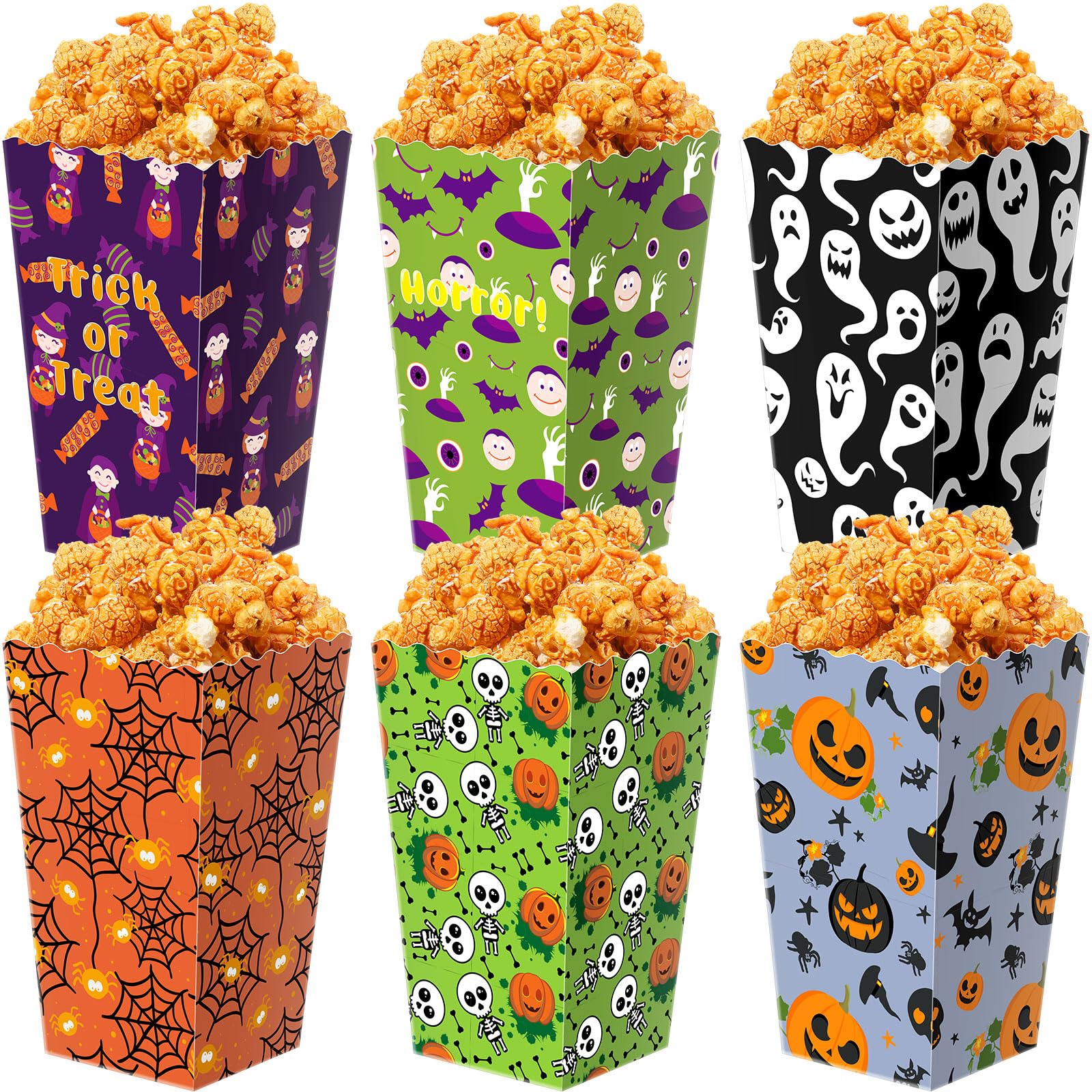 Roshtia 24 Pcs Halloween Theme Party Popcorn Favor Boxes in 6 Designs Snack Treat Box Candy Cookie Container Event Party Favor Supplies, Halloween Snacks(Figure)