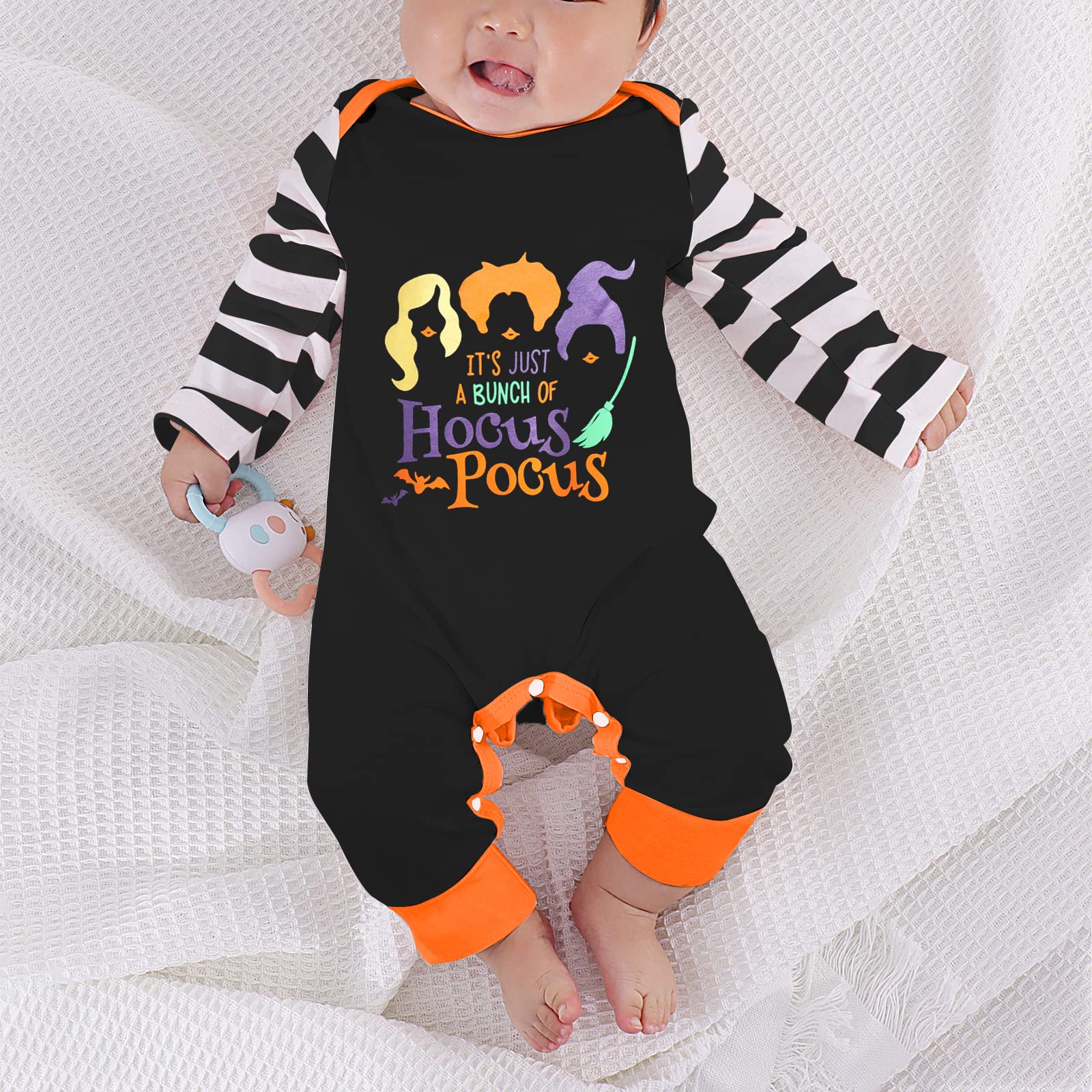 Baby Girl “Hocus Pocus” Halloween Outfit – Long Sleeve Romper & Headband Set (Cotton Blend)