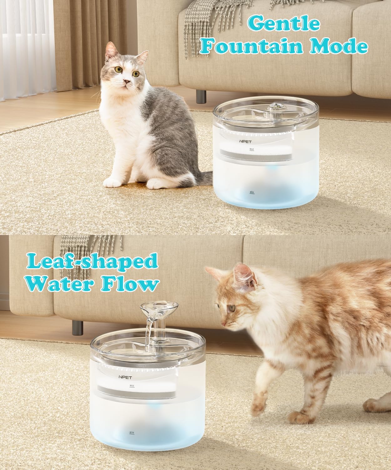 NPET 1.6L Cat Water Fountain with Leaf Spout – Triple Filtration & Ultra-Quiet Circulation (White)