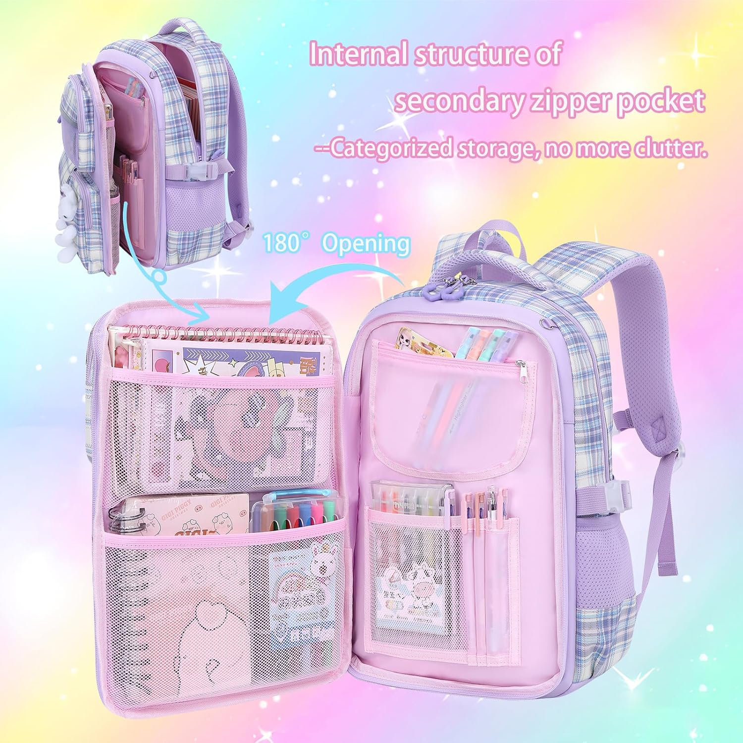 3-Piece Girls School Backpack Set with Lunch Bag