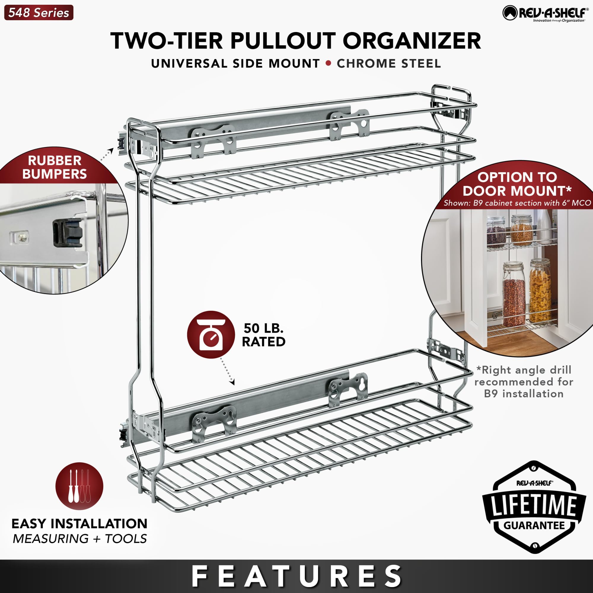 Slim 2-Tier Pull-Out Side Cabinet Organizer – Silver Steel Wire Basket Shelf