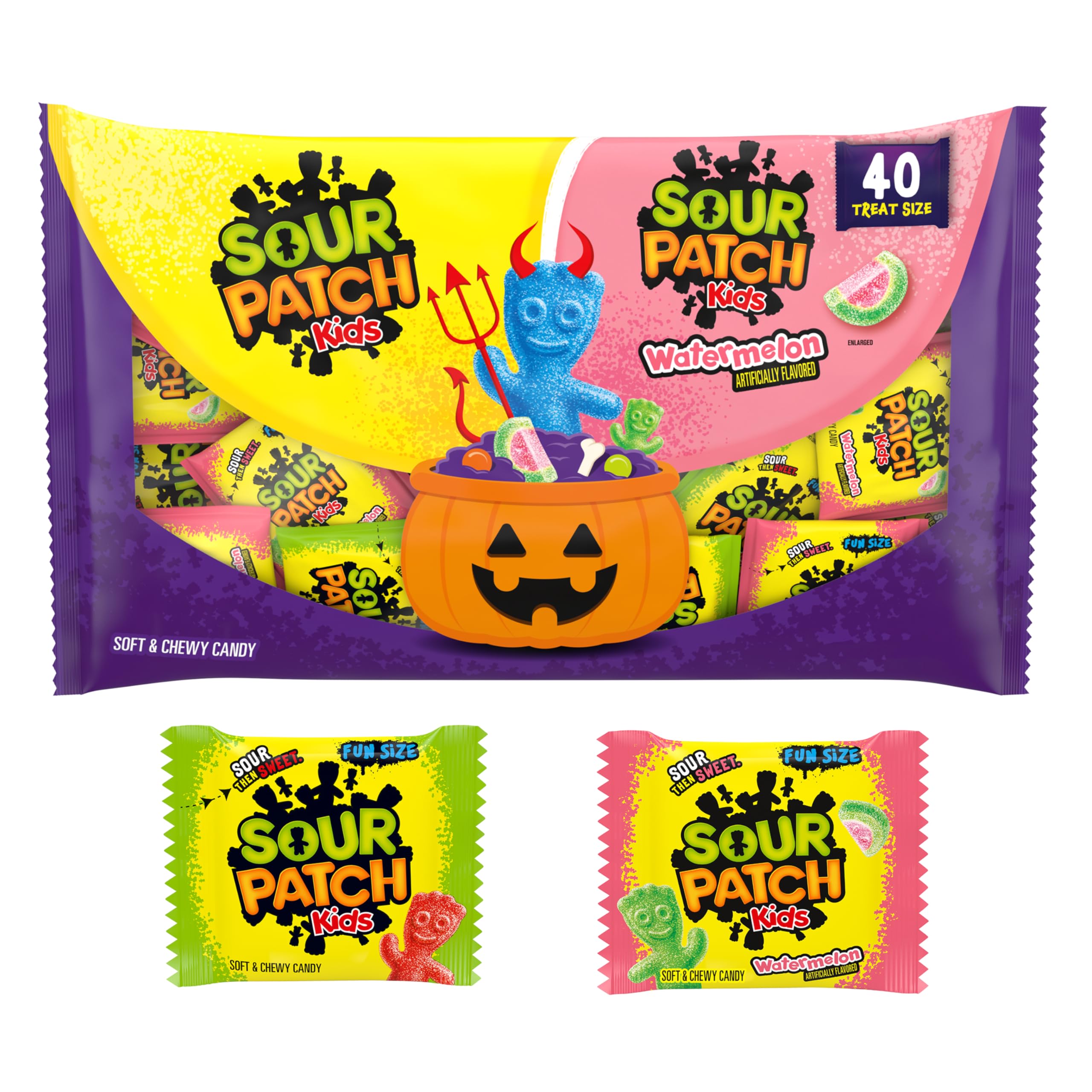 SOUR PATCH KIDS Halloween Candy Variety Pack – 40 Treat-Size Bags (Original & Watermelon Flavors)