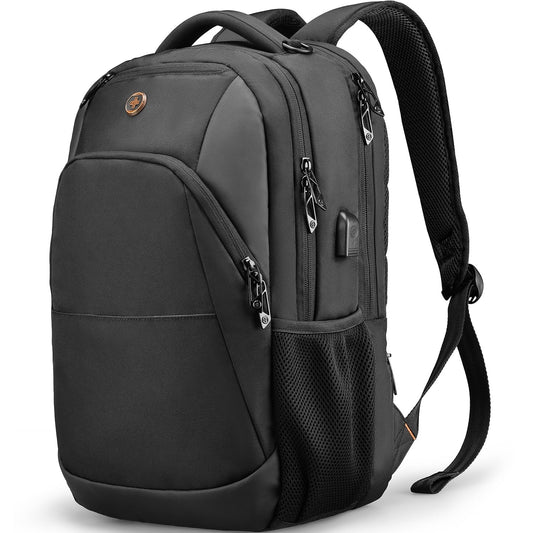 Swissdigital Design Travel Laptop Backpack with RFID Protection & USB Charging – 16″ College & Business Backpack (Black)