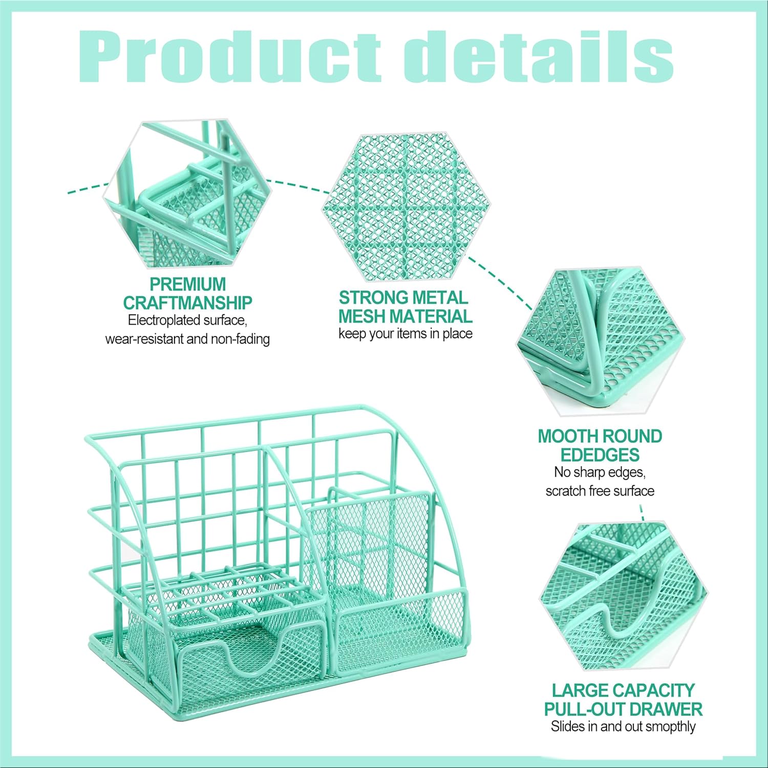 Green Desk Organizer and Office Supplies Set